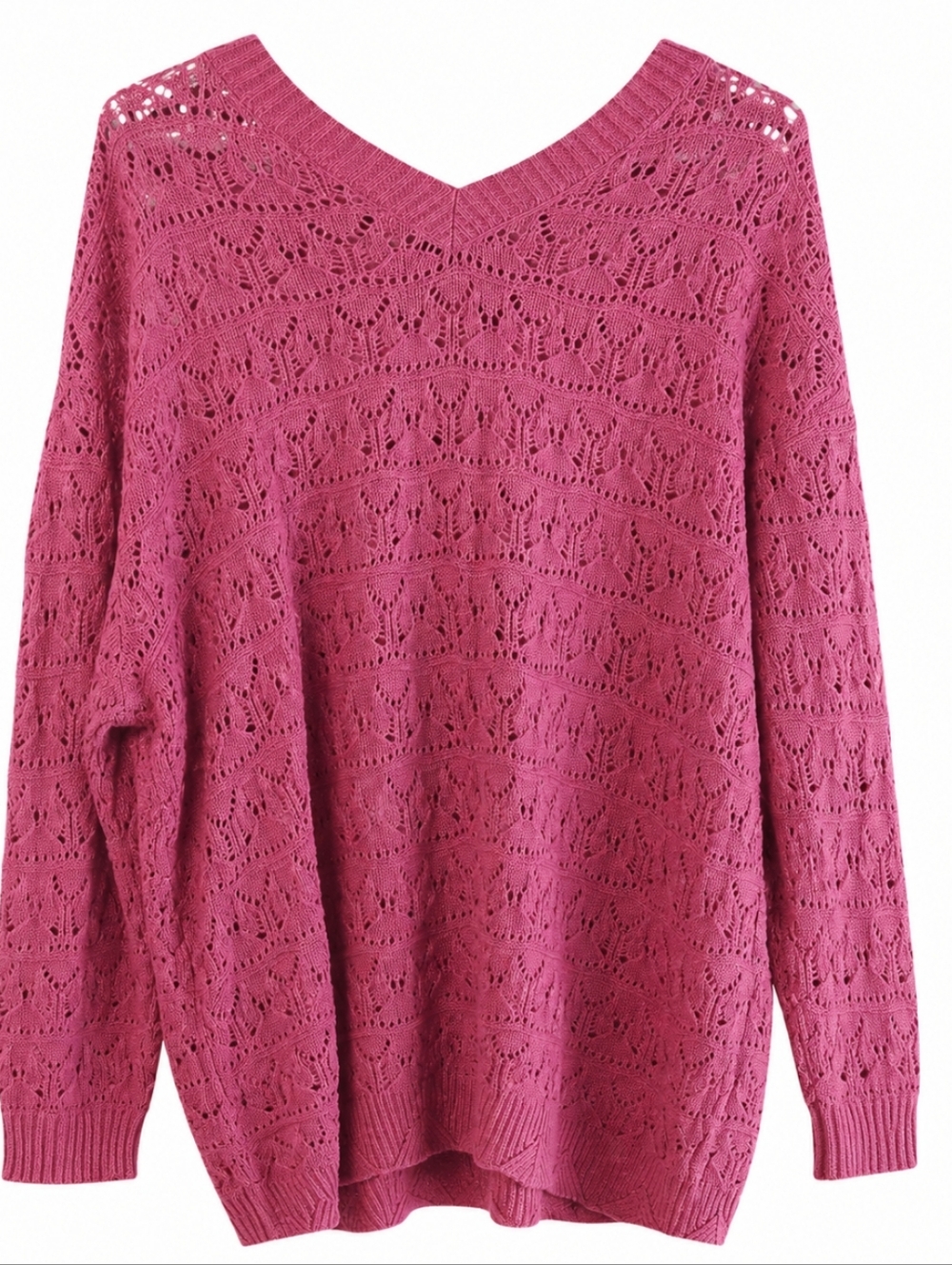 Women's Pink V-Neck Openwork Crochet Sweater - Picture 4 of 5
